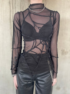 Black Spider Web Mesh Top