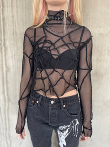 Black Spider Web Mesh Top