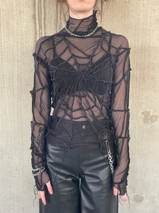 Black Spider Web Mesh Top